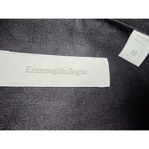 Ermenegildo Zegna Size Medium Mens Black Linen Shoulder Strap Button Down Shirt - Picture 4 of 10